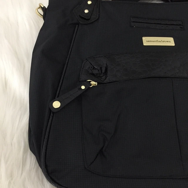 Samantha Brown Black Croc Embossed Weekender Crossbody Carry All Travel Bag NWOT 3