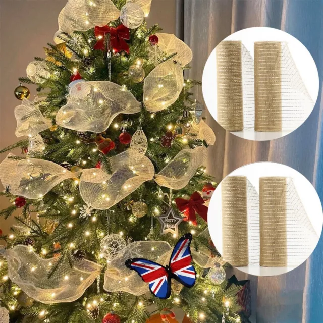 10 Yards Christmas Mesh Ribbon Multi-Use Deco Mesh for DIY Wreath Tree (Gold)