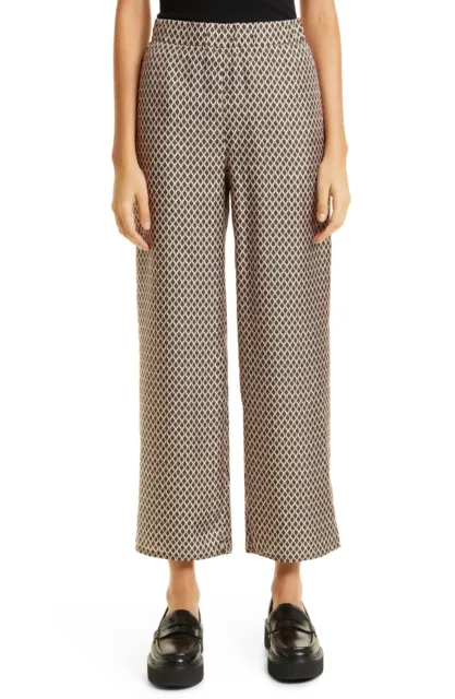 MAX MARA Leisure Wide Leg Silk Pants Kaki Tan Print Trousers MSRP $395