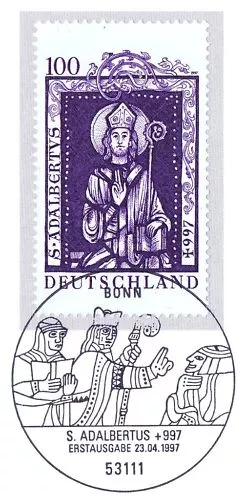 BRD 1997: Heiliger Adalbert  Nr 1914 mit Bonner Ersttags-Sonderstempel! 1A 23-01