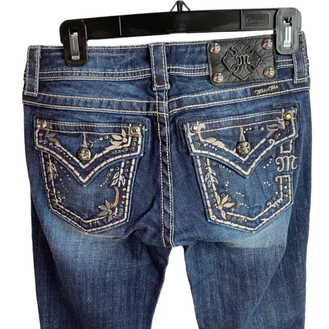 Miss Me Jeans Womens Size 26 boot cut Denim Embellished Flap Pockets