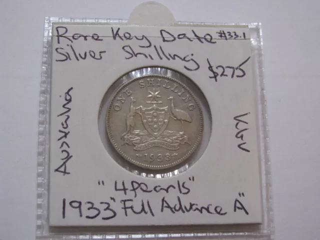 1933 Shilling Australia rare silver coin key date low mintage above average #33