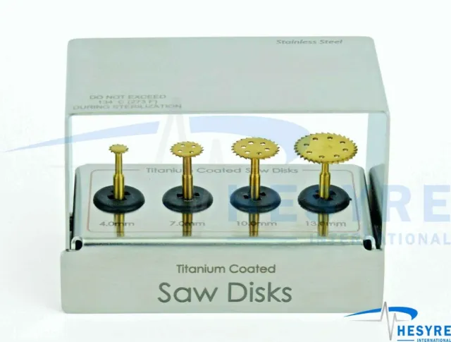 Dental Implant 4pcs Saw Disks Gold Titanium Coated Kit 4mm 7mm 10mm 13mm Holder