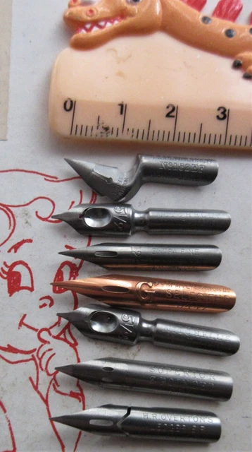 7 VINTAGE ASSORTED Dip Pen Nibs-Sonnecken Oblique+Overtons+Others+Draw ...