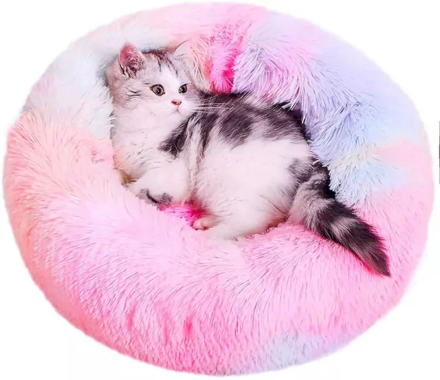 Warm Faux Fur Pillow Pet Donut Cuddler Round Plush Calming Dog Bed Cat  Bed