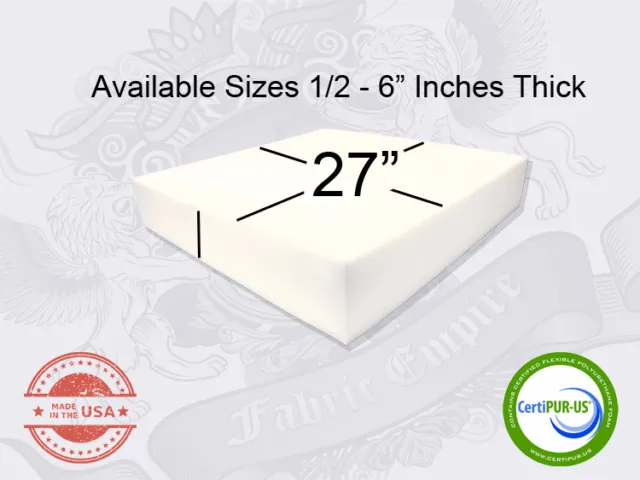 27" x 27" Square Upholstery Cushion Replacement Foam Sheet - FREE SHIPPING