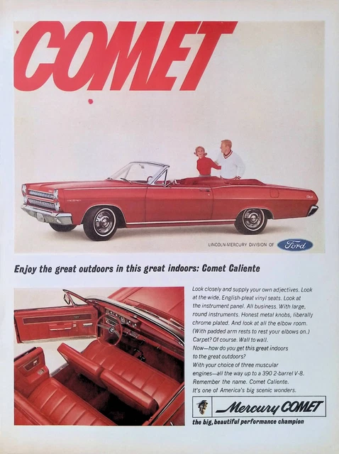 Print Ad 1965 Ford Motor Company Red Lincoln-Mercury Comet Convertible Couple