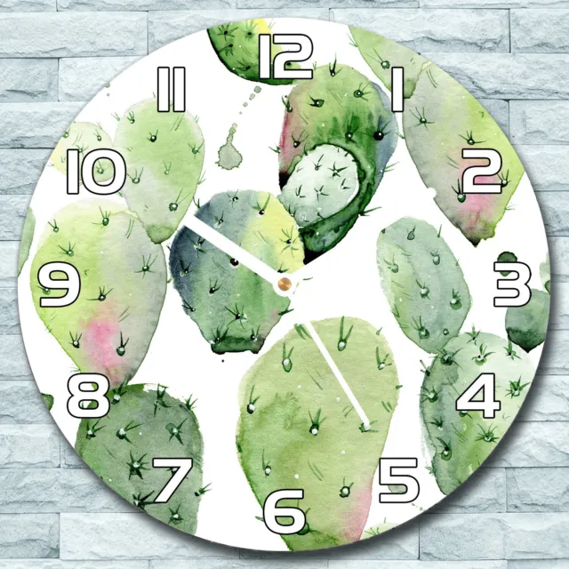 Glas Wanduhr fi 30 Kaktus Aquarell Quarz Rund Deko Küchenuhr Schlafzimmer