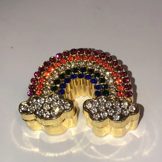 trinket box metal enamel bejeweled rainbow