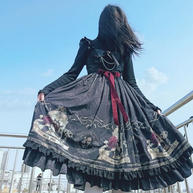 Robe Femme épaule Dénudée Style Lolita - Imprimé Floral, Manches Bouffantes - Taille Unique
