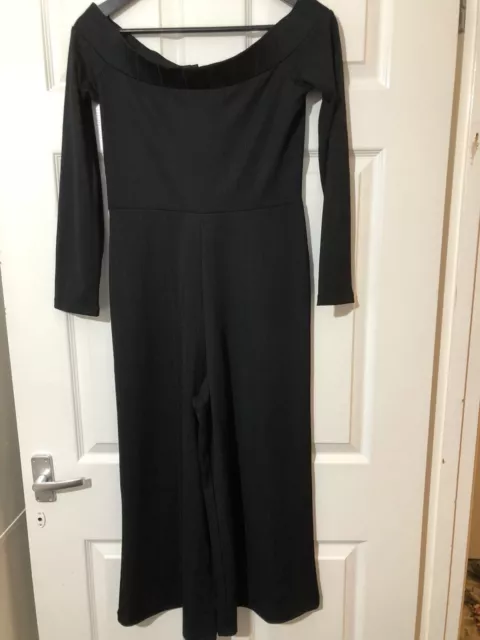 Womens River Island Wide Leg Off The Shoulder Black Jumpsuit Size 10