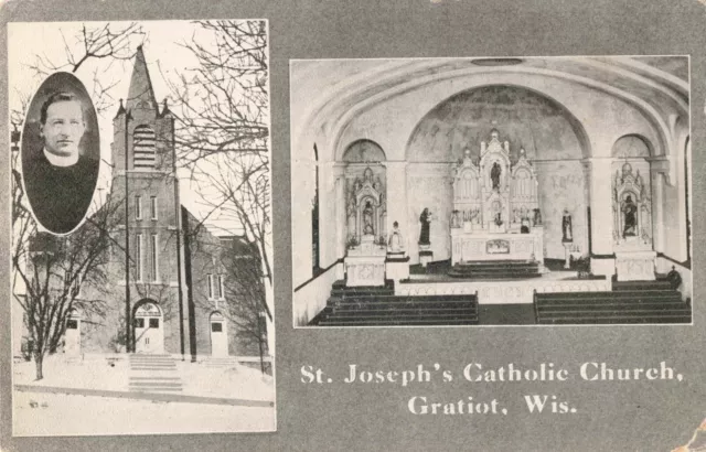 St. Joseph's Catholic Church Gratiot Wisconsin WI Interior c1910 Postcard