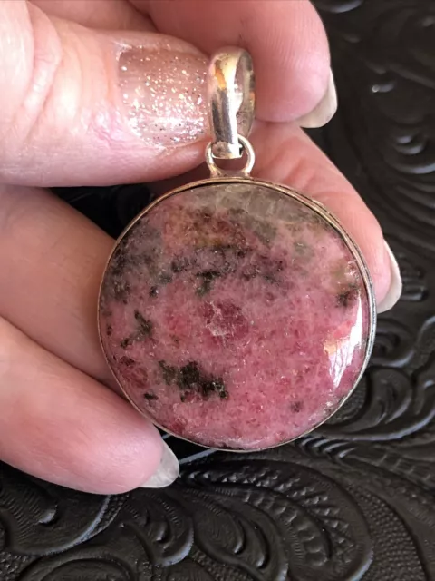 Old Southwest 1.5” Strawberry Full Moon Dreamy Pink Thulite Stone Pendant 925