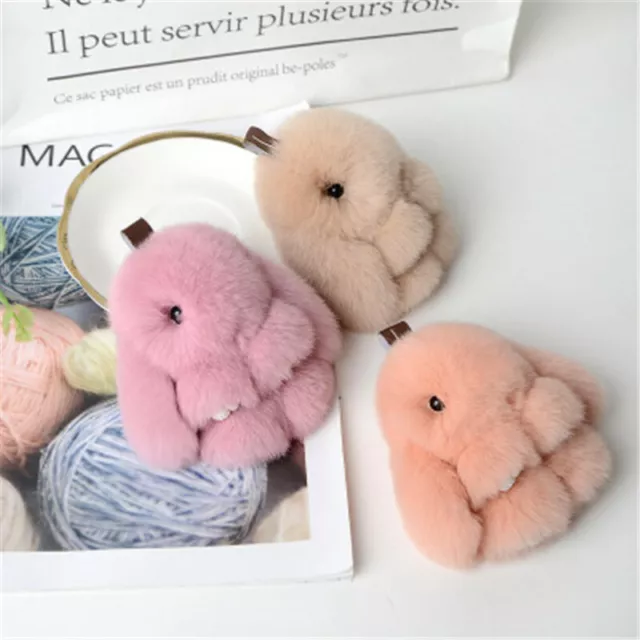 8cm Cute Real Rabbit Rex Fur Bunny Doll Toy Keyring Handbag Pendant Accessories