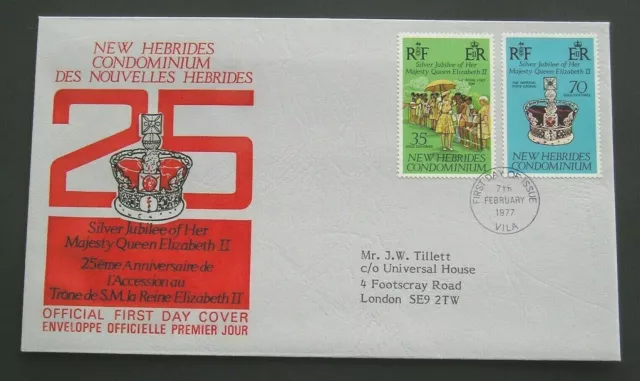 1977 New Hebrides English First Day Cover Qe11 Silver Jubilee Sg217/8