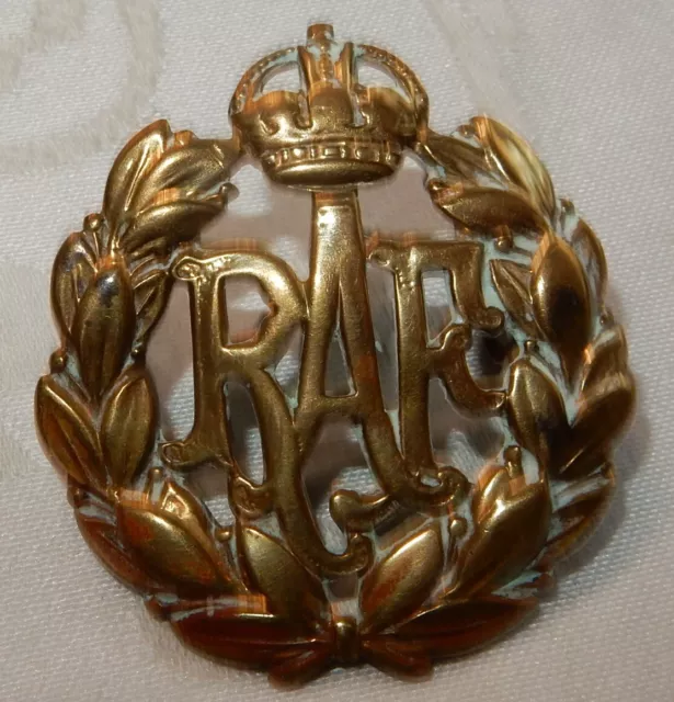 Vintage Royal Air Force Raf Brass Cap Badge Military Pre World War Ii