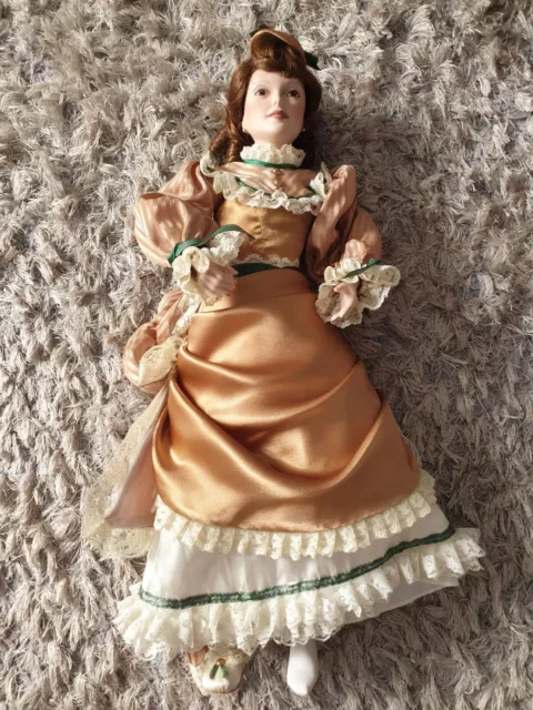 1990 Danbury 17" Porcelain Judy Belle Doll ONLY Gold dress Clean For Parts Only