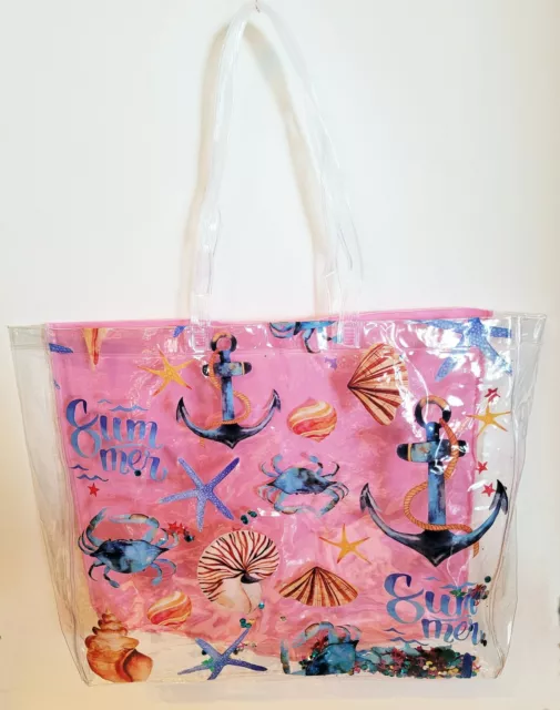 Women's Clear Tote Beach Bag Transparent PVC Beach Casual Shoulder Handbag