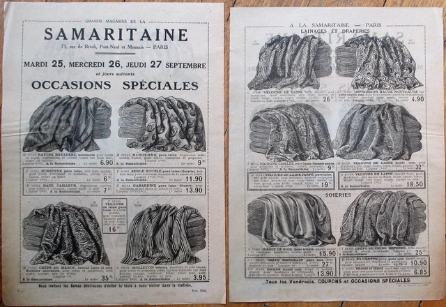 Grand Magasins de la Samaritaine 1920s French Advertising Flier for Fabric-Paris