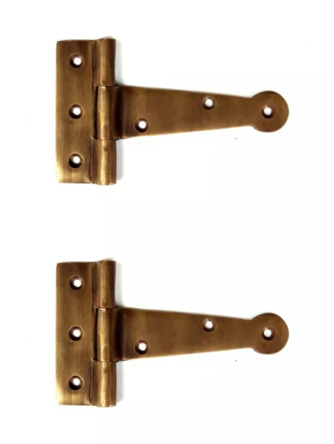 2 small aged solid 100% Brass DOOR 10cm Natural hinges BOX Old style heavy 4”B