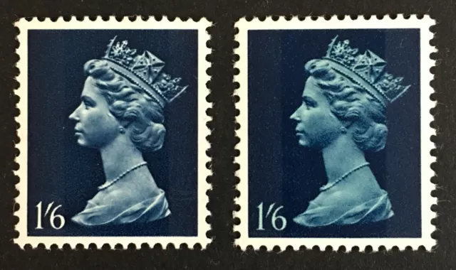 Rare GB QEII 1968 1s6d SG743va Greenish Blue Omitted MNH