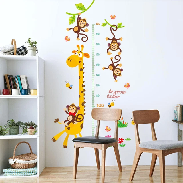 Dibujos animados jirafa mono medida altura pegatina de pared decoración del hogar diagrama regla decoración