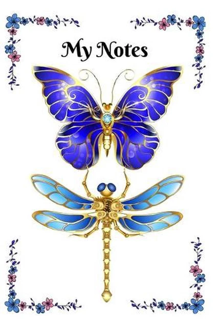 Blue and Gold Butterfly and Dragonfly Notebook by Treehouse Books (English) Pape