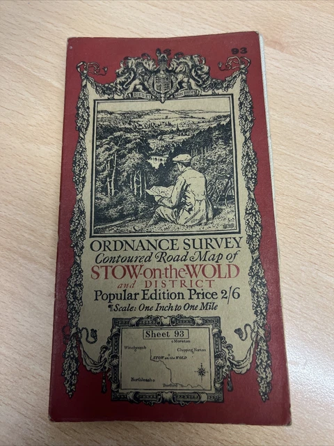 1919 STOW on the WOLD & DISTRICT MAP 93 Ordnance Survey Contoured Road Cloth Map