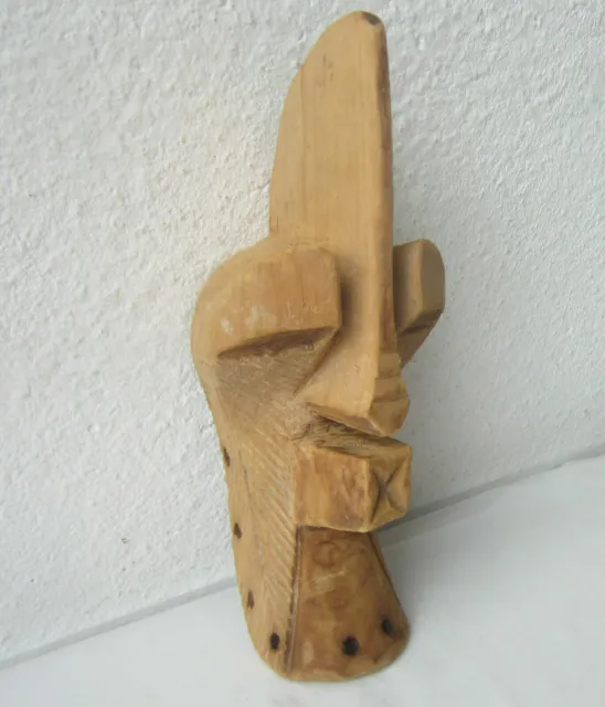 12"  Antique vintage Wooden hand carved wooden mask, art carving, wood
