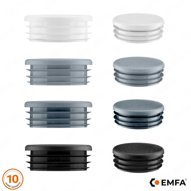 Tappi terminali in plastica, inserti a coste per tubi tondi. Prodotto in Germania (bianco, adatto per