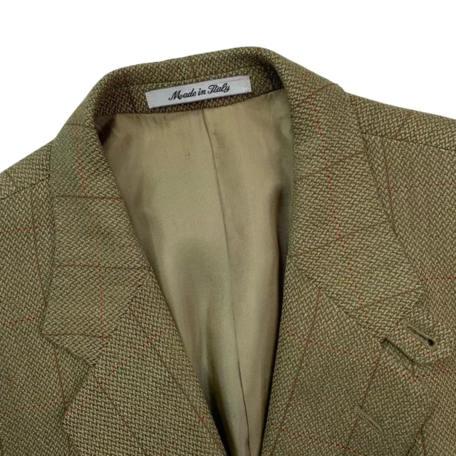 VTG L / 44 R Façonnable Light Brown Windowpane Knit 3/2 Roll Wool Hacking Blazer