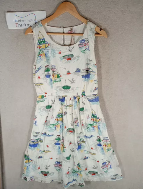 Cath Kidston Dress Womens English River Boats Print 100% Cotton Size 12 Lined