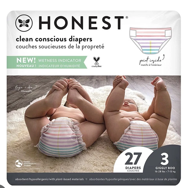 27 pañales honestos, talla 3, 16-28 libras a rayas arco iris