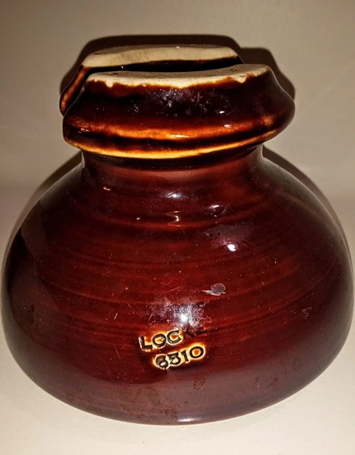 Fred M Locke Insulator Porcelain Ceramic Glazed Brown Chip Free Excellent Nice
