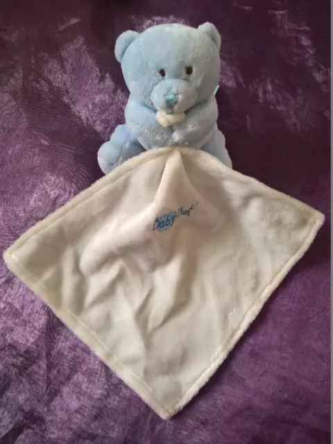 Doudou ours bleu et son mouchoir blanc Baby Nat Babynat