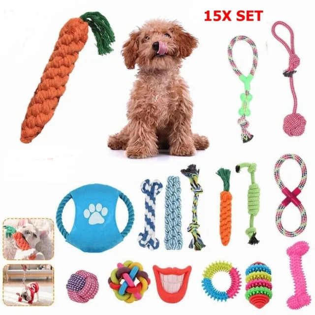 10/15x Hunde Spielzeug Set Kauspielzeug Aus Seil Interaktives Pet Dog Welpen Toy
