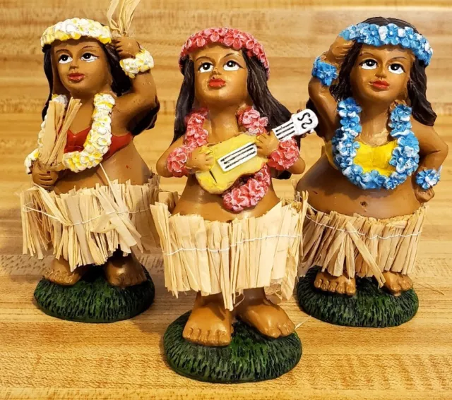 3pc set  Wobbler Body Bobble Head Dancing Hula Dancer 4” Tall Hawaii Ceramic NEW