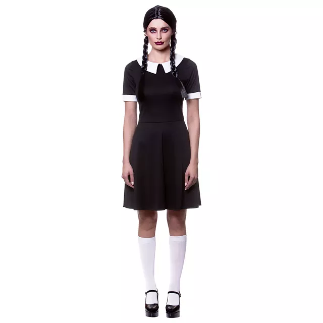 2023 Mercoledì Addams Costume Per Bambini Ragazze Cintura di Tulle Gotico  Vestito Nero + Parrucche Abiti