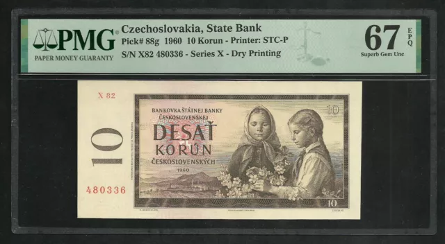 Czechoslovakia :  10 Korun 1960 ; PMG : Superb Gem  UNC 67 ; EPQ