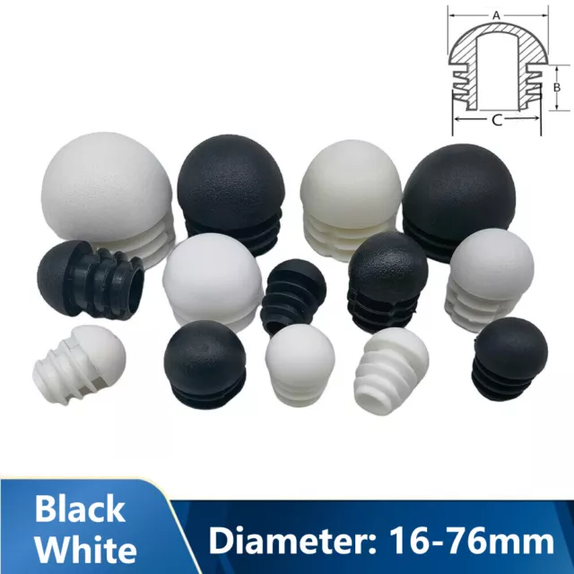 Black/White Domed Round Plastic Blanking End Caps Tube Pipe Inserts Plug 16-76mm