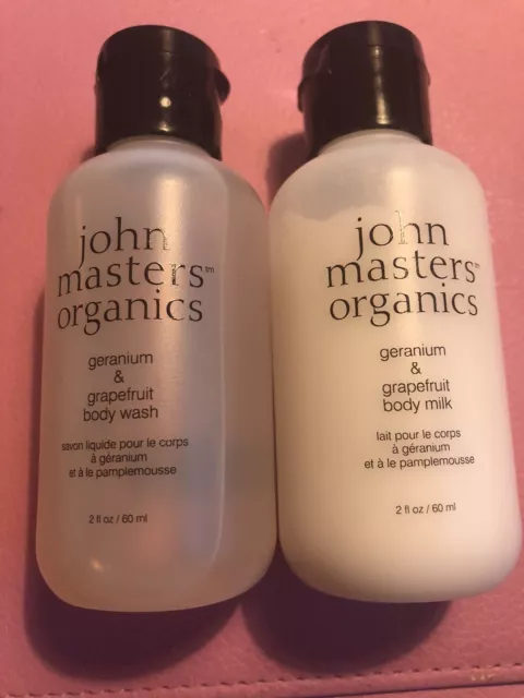 John Masters Organics geranio y pomelo lavado corporal y leche tamaño de viaje dúo 2 oz