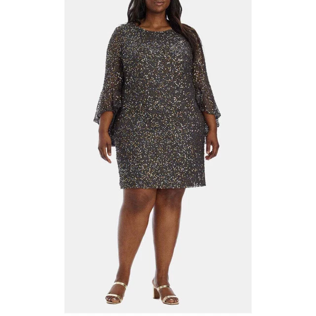 Pizarro Nights Sequin Bell Sleeve Dress Women’s SZ 14w With Flaw