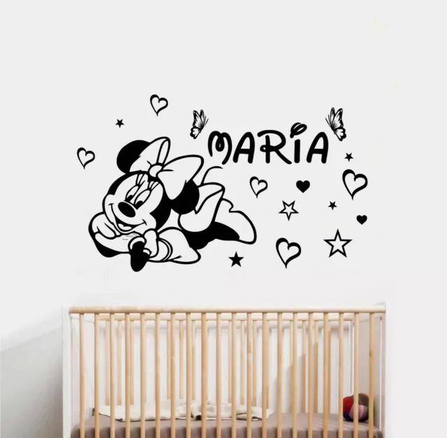 Pegatina Vinilo MINNIE MOUSE Nombre Habitacion Infant PERSONALIZADO Corazones