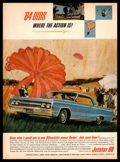 1964 Oldsmobile Jetstar 88 330 cu. Jetfire Rocket V-8 Engine Sky Divers Print Ad