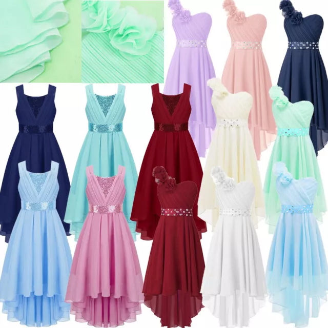 Kids Girls Bridesmaid Chiffon Ruched Dress Wedding Communion Party Formal Gowns