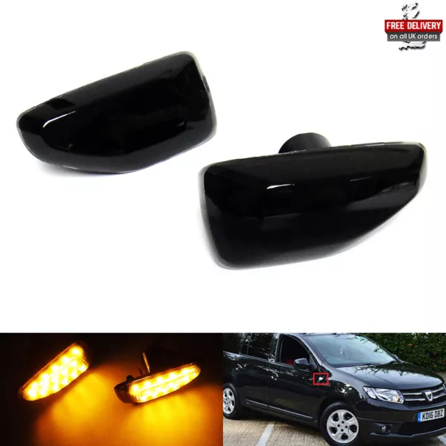 2x Black Side Indicator LED Repeater Light For 12+ Dacia Logan Sandero Duster II