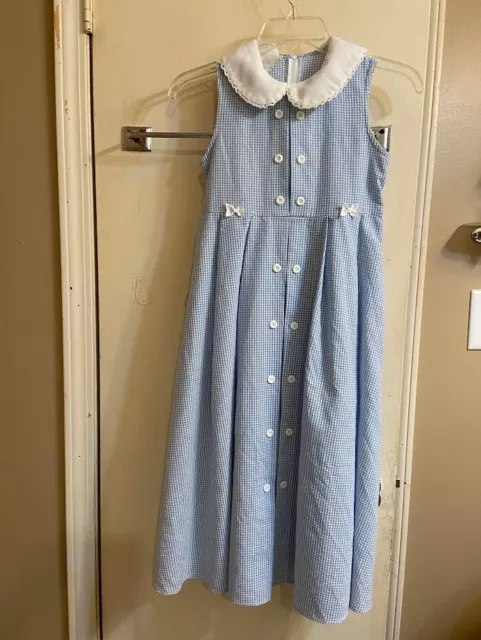Bonnie Jean SZ 10 Girls Blue White Check Sleeveless Long Dress Peter Pan Collar