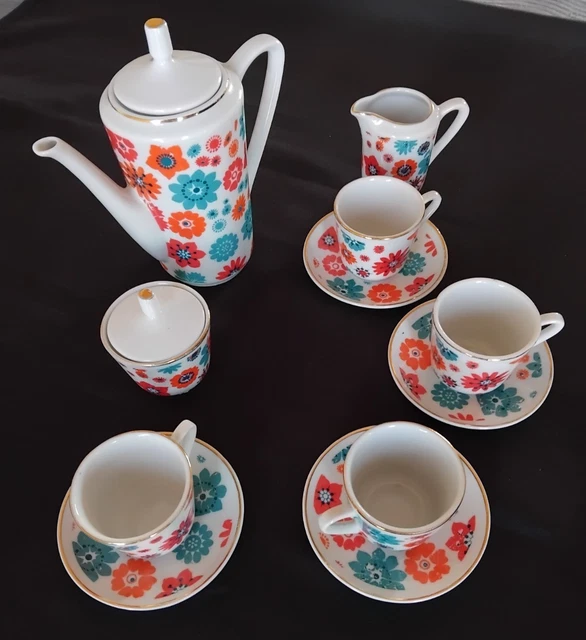 Dinette Vintage - Service à Café Miniature Pour Poupées, Céramique (éclat Sur Porte-filtre)