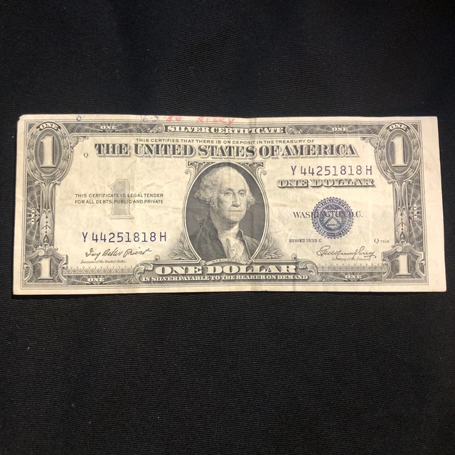 $1 Dollar Bill Silver Certificate Note, 1935 Circulated RARE