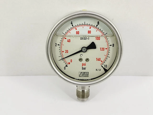 SUKU Glycerine BOURDON TUBE PREESURE GAUGE EN 837-1 (0~10 bar, 0~140 psi)